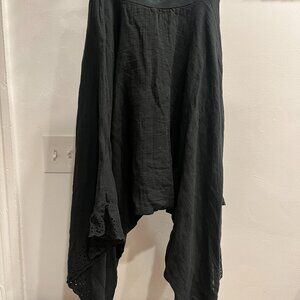 Black Linen Eyelet Trim Harem Pants